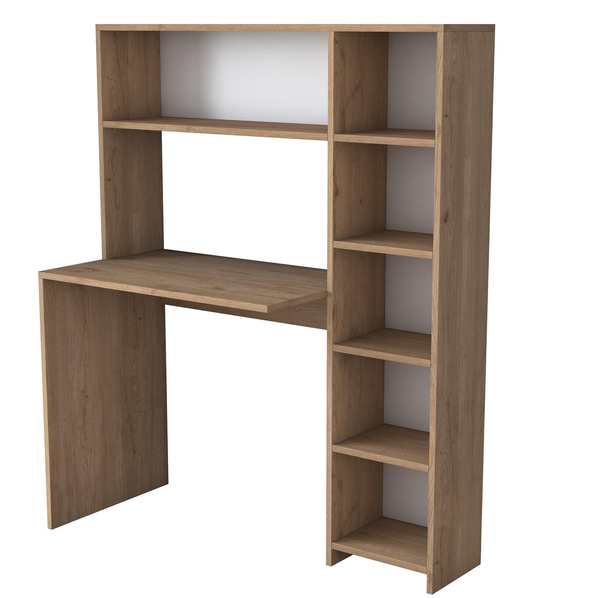 Birou cu biblioteca Erou, Stejar - Alb, 113x142x40 cm - Stejar