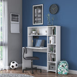 Birou cu biblioteca Erou, Stejar - Alb, 113x142x40 cm - Alb