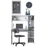 Birou cu biblioteca Erou, Stejar - Alb, 113x142x40 cm - Alb