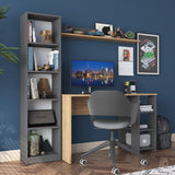 Birou cu Biblioteca Nic cu 9 Rafturi, Gri - Nuc, 120x45x73.8 cm