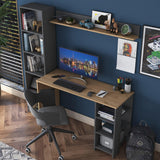 Birou cu Biblioteca Nic cu 9 Rafturi, Gri - Nuc, 120x45x73.8 cm