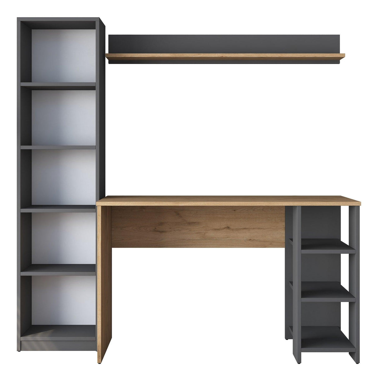 Birou cu Biblioteca Nic cu 9 Rafturi, Gri - Nuc, 120x45x73.8 cm