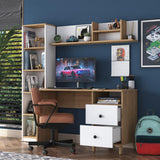 Birou cu Biblioteca Nili 7 rafturi si cu Sertare, Antracit de nuc, Nuc Alb, 120x50x161.8 cm - Nuc Alb