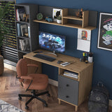 Birou cu Biblioteca Nili 7 rafturi si cu Sertare, Antracit de nuc, Nuc Alb, 120x50x161.8 cm - Antracit de nuc
