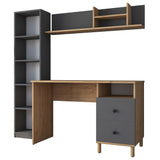 Birou cu Biblioteca Nili 7 rafturi si cu Sertare, Antracit de nuc, Nuc Alb, 120x50x161.8 cm - Antracit de nuc