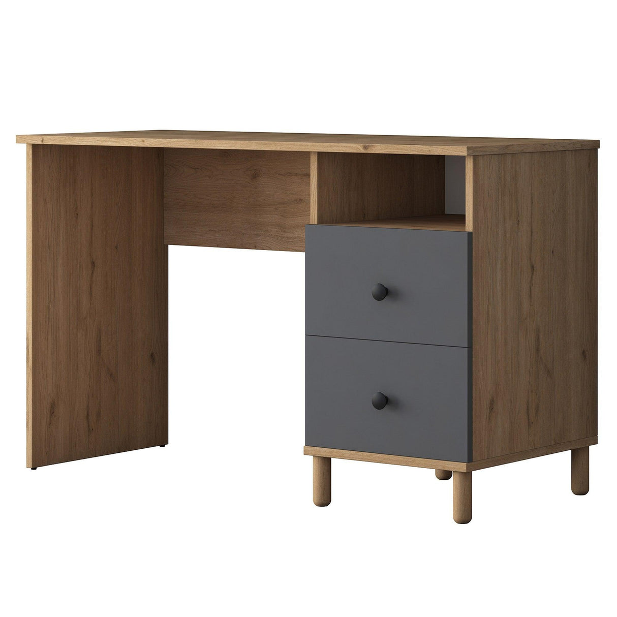 Birou cu Biblioteca Nili 7 rafturi si cu Sertare, Antracit de nuc, Nuc Alb, 120x50x161.8 cm - Antracit de nuc