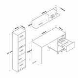 Birou cu Biblioteca Nili 7 rafturi si cu Sertare, Antracit de nuc, Nuc Alb, 120x50x161.8 cm - Birou cu Biblioteca Nili 7 rafturi si cu Sertare, Antracit de nuc, Nuc Alb, 120x50x161.8 cm