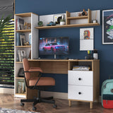 Birou cu Biblioteca Nili 7 rafturi si cu Sertare, Antracit de nuc, Nuc Alb, 120x50x161.8 cm - Nuc Alb