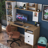 Birou cu Biblioteca Nili 7 rafturi si cu Sertare, Antracit de nuc, Nuc Alb, 120x50x161.8 cm - Nuc Alb