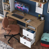Birou cu Biblioteca Nili 7 rafturi si cu Sertare, Antracit de nuc, Nuc Alb, 120x50x161.8 cm - Nuc Alb
