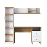Birou cu Biblioteca Nili 7 rafturi si cu Sertare, Antracit de nuc, Nuc Alb, 120x50x161.8 cm - Nuc Alb