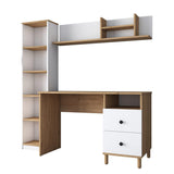 Birou cu Biblioteca Nili 7 rafturi si cu Sertare, Antracit de nuc, Nuc Alb, 120x50x161.8 cm - Nuc Alb