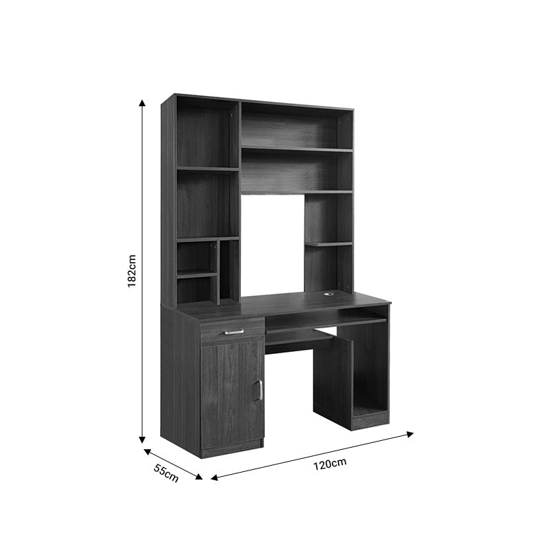 Birou cu biblioteca Novelty, Nuc - Stejar, 120x55x182 cm - Nuc