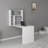 Birou cu raft de perete pliabile Elegant, Alb, 59x16x80.2 cm