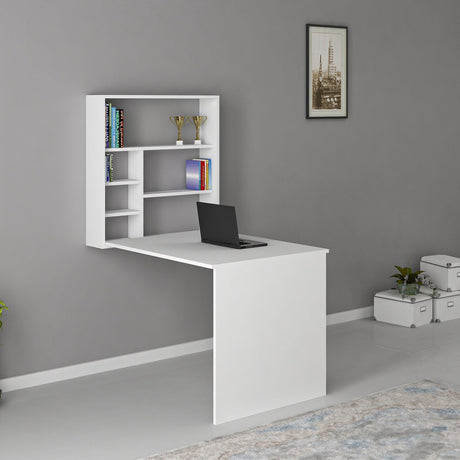 Birou cu raft de perete pliabile Elegant, Alb, 59x16x80.2 cm