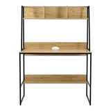 Birou cu raft Herbey, Stejar cu picior negru metalic, 100x48x139 cm