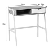 Birou Rezio cu raft si sertar, 75x45x76 cm - Stejar-Alb