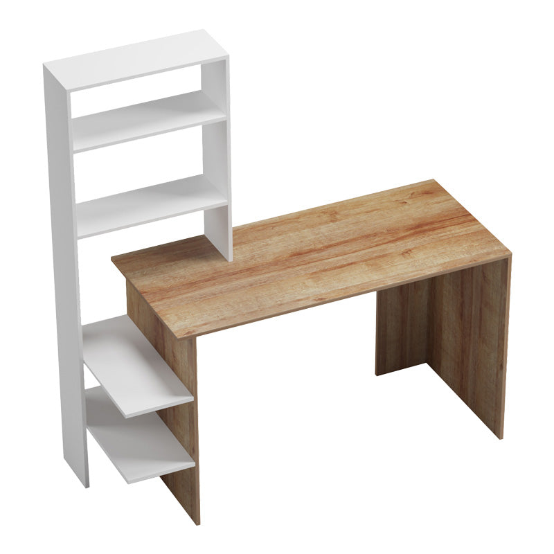 Birou Bivoro cu raft, 140x55x150 cm - Stejar-Alb