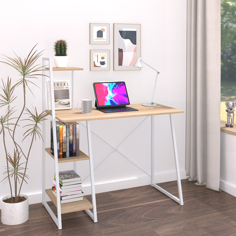 Birou cu rafturi Deckstor, Stejar, albe, 102x50x117 cm, imagine suplimentara