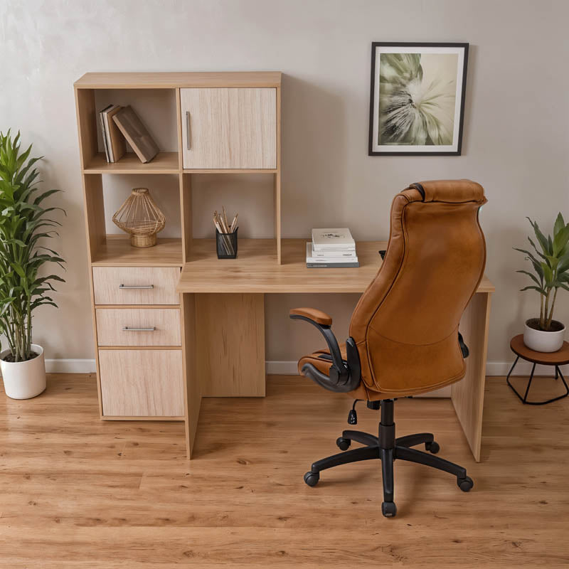 Birou cu rafturi pentru carti Scarlet, Lemn, Sonoma-Alb, 161x60x150 cm, imagine suplimentara