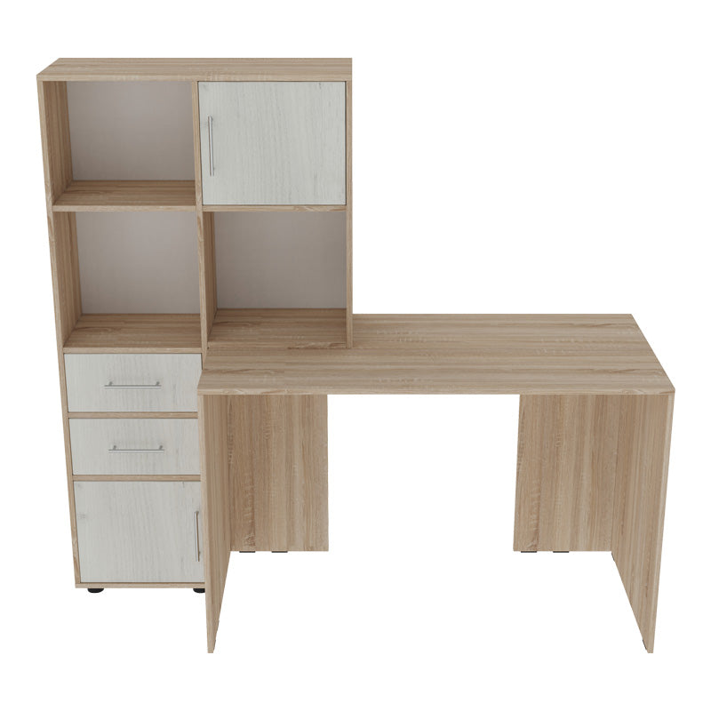 Birou cu rafturi pentru carti Scarlet, Lemn, Sonoma-Alb, 161x60x150 cm