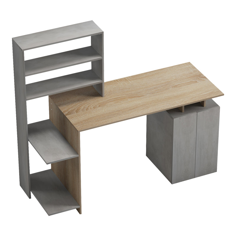 Birou Meza cu raft si dulap, 146x55x129 cm - Sonoma-Gri Ciment