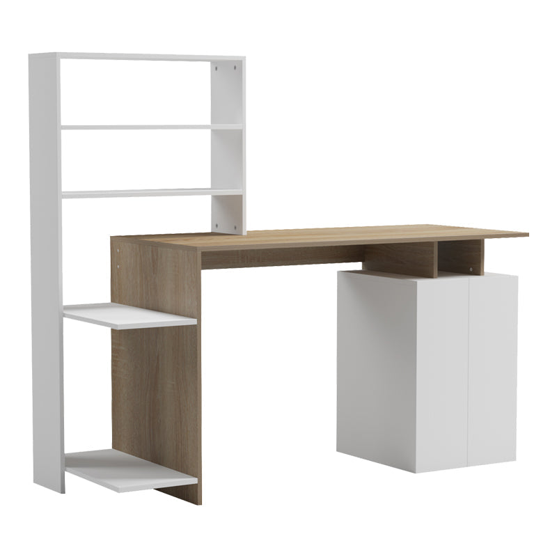 Birou Meza cu raft si dulap, 146x55x129 cm - Sonoma-Alb