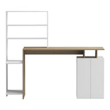 Birou Meza cu raft si dulap, 146x55x129 cm - Sonoma-Alb