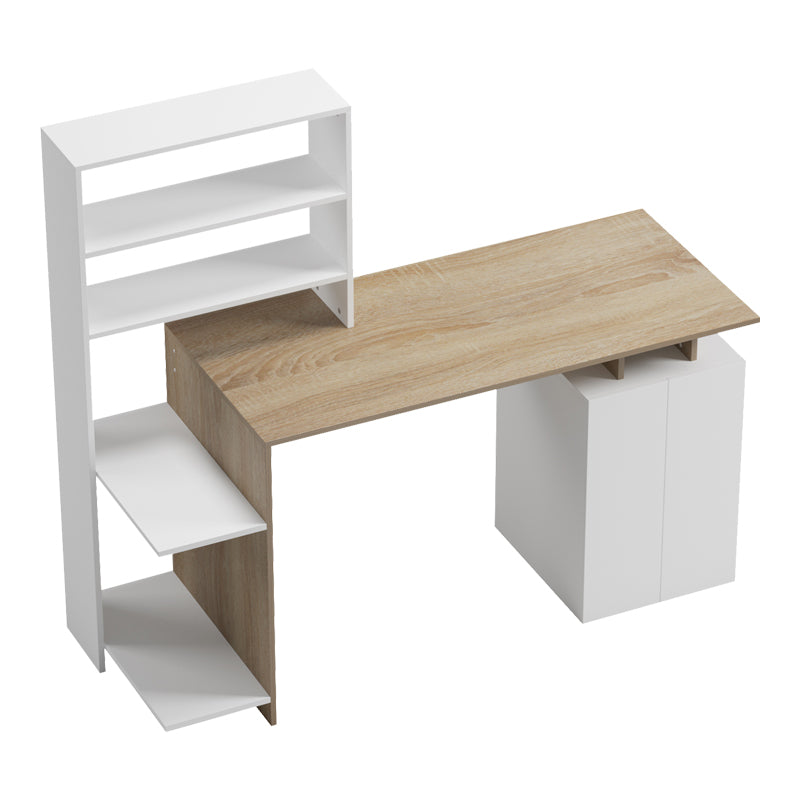 Birou Meza cu raft si dulap, 146x55x129 cm - Sonoma-Alb