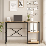 Birou Dario cadru metal cu rafturi Dreapta, Negru -Stejar, 120x75x60 cm