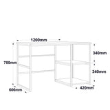 Birou Dario cadru metal cu rafturi Dreapta, Negru -Stejar, 120x75x60 cm
