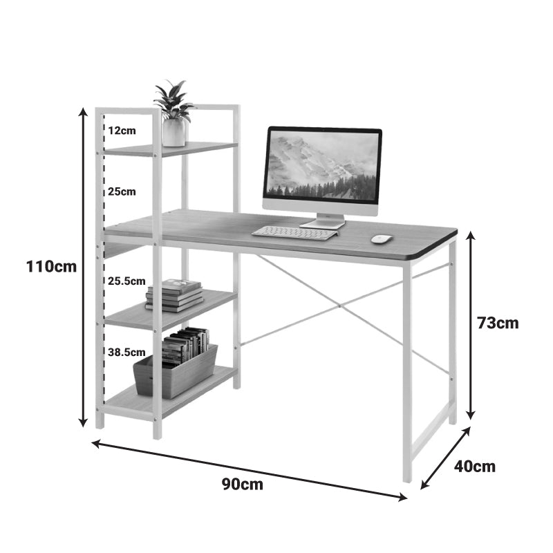 Birou Bencour cu biblioteca, 90x40x110 cm - Stejar-Alb
