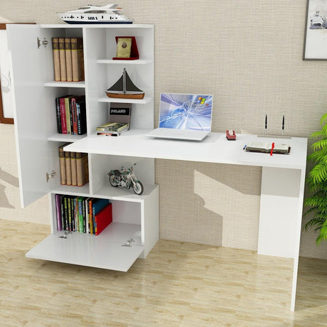 Birou Domingos cu 2 usi rafturi, Alb, 120x61.8x73.8 cm