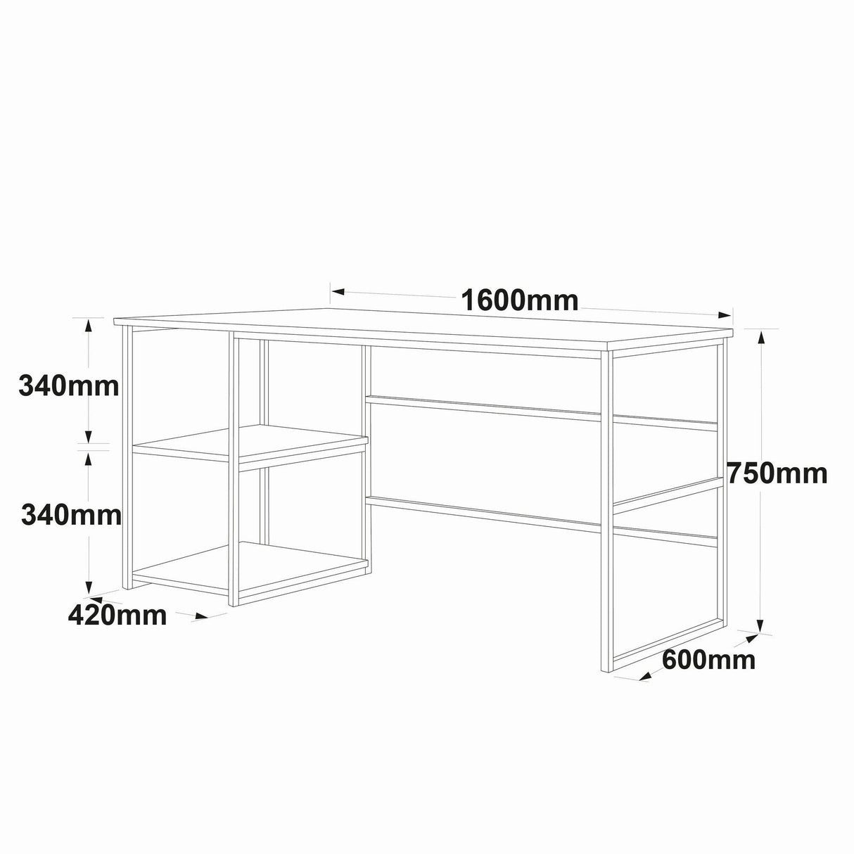 Birou Dual Frelancer cadru metal, Stejar, 42x60x75 cm