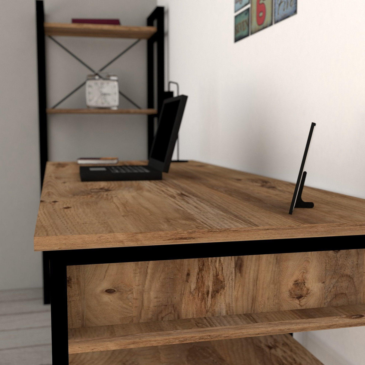 Birou Emro, Nuc/Negru, 150x76x59 cm