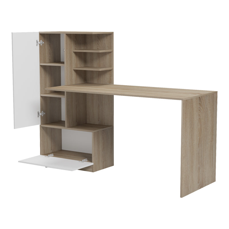 Birou Felanbo cu biblioteca, Sonoma-Alb, 160x60x125 cm, detaliu produs