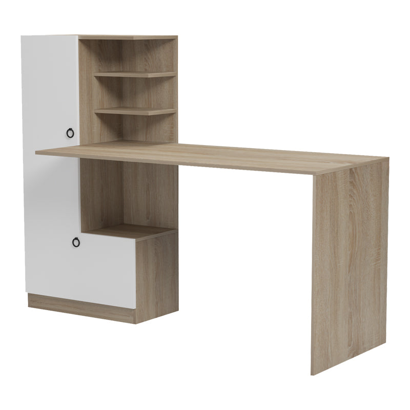 Birou Felanbo cu biblioteca, Sonoma-Alb, 160x60x125 cm, imagine produs 5