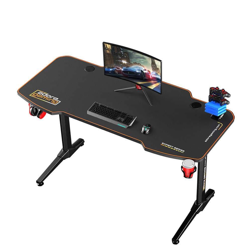 Birou Gaming RGT146X Home Collection® Carbon Series X9, suprafata carbon, mousepad, USB gamepad holder, suport pentru casti si pahar, cutie cabluri, 140x66x75 cm