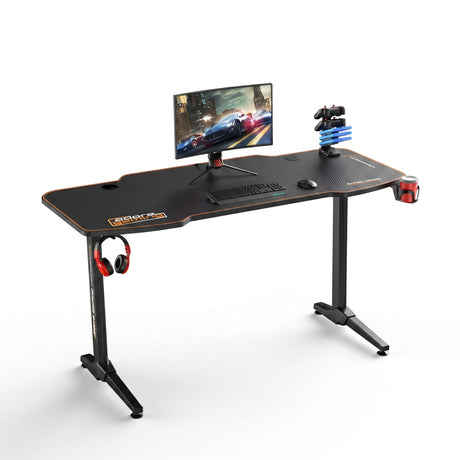Birou Gaming RGT146X Home Collection® Carbon Series X9, suprafata carbon, mousepad, USB gamepad holder, suport pentru casti si pahar, cutie cabluri, 140x66x75 cm