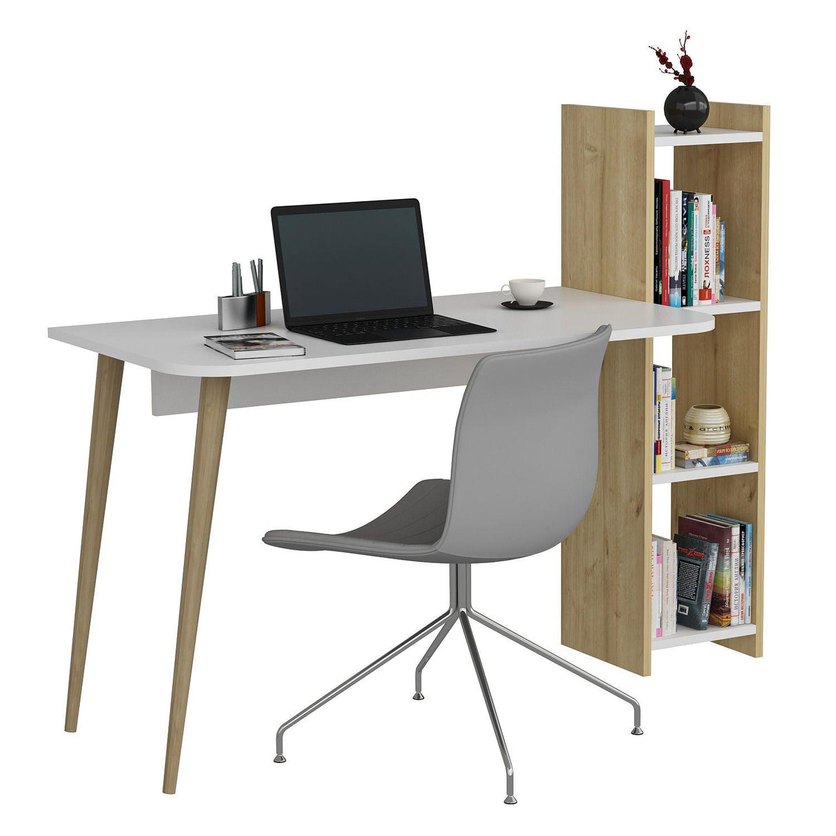Birou Glaxy, Alb, 110x74x50 cm - Stejar alb de safir