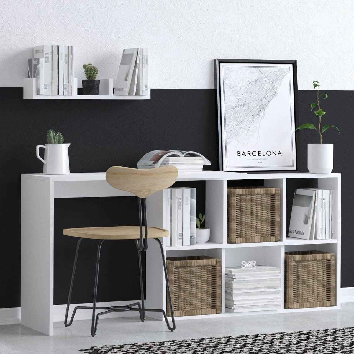 Birou Jack cu rafturi, Alb, 145 x 74 x 45 cm