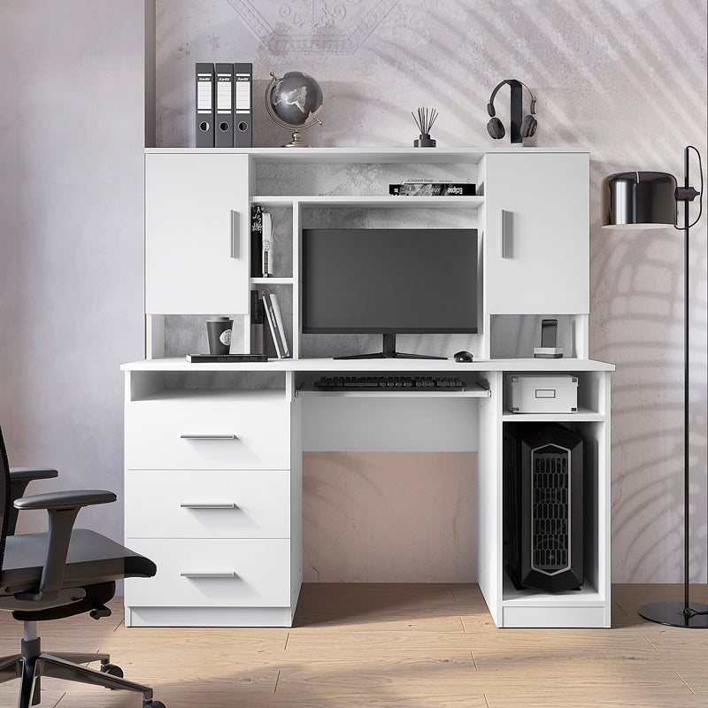 Birou Keldra cu sertare si dulapuri culor, alb, 140x60x142 cm, imagine suplimentara