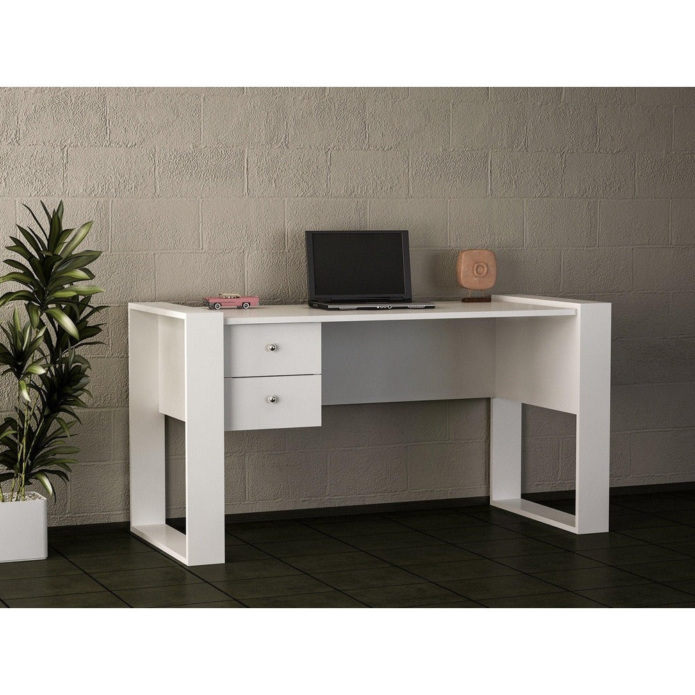 Birou Lord cu 2 sertare, Alb, 159x60x72 cm