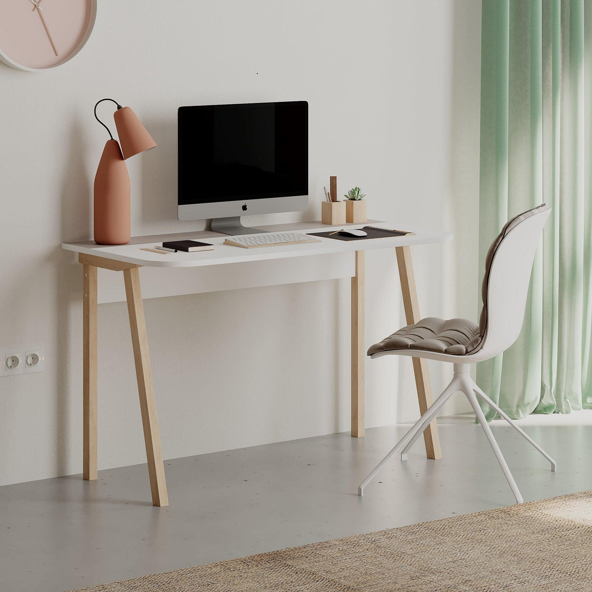 Birou Luton Stil scandinav, Alb Mocha deschis - Alb Gri, 120x75x60 cm - Alb Mocha deschis