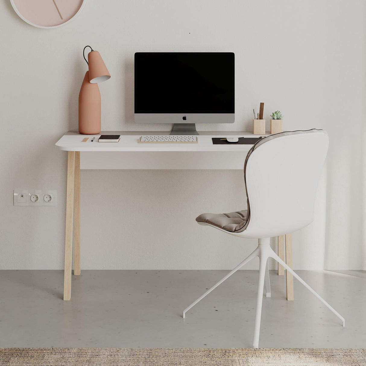 Birou Luton Stil scandinav, Alb Mocha deschis - Alb Gri, 120x75x60 cm - Alb Mocha deschis