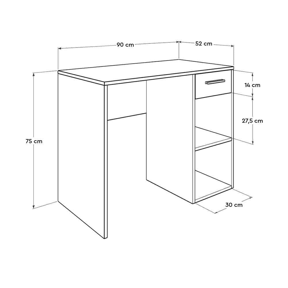 Birou Modern CMS-505-BB-1 Home Collection® Concept cu Sertar și 2 Rafturi, Alb - Maro - Stejar - Antracit, 90x52x75 cm - Alb | SKU: CMS-505-BB-1, CMS-505-OO-1, CMS-505-FF-1, CMS-505-AA-1