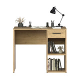 Birou Modern CMS-505-BB-1 Home Collection® Concept cu Sertar și 2 Rafturi, Alb - Maro - Stejar - Antracit, 90x52x75 cm - Stejar | SKU: CMS-505-FF-1