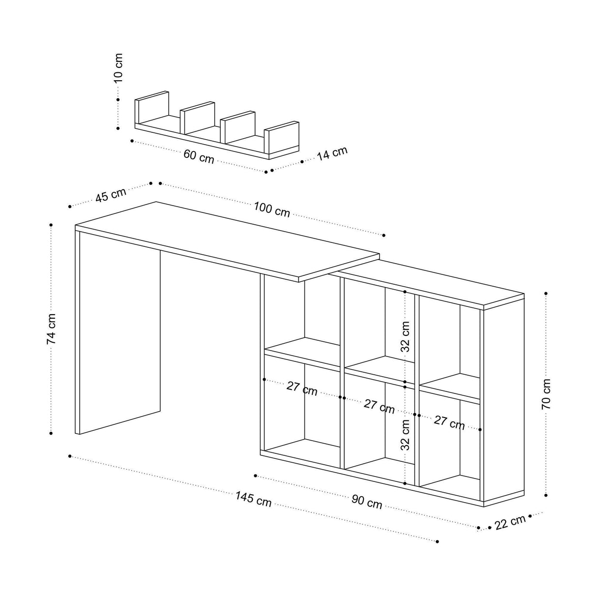 Birou Multifunctional Blake cu Rafturi, Stejar, 145x74x45 cm