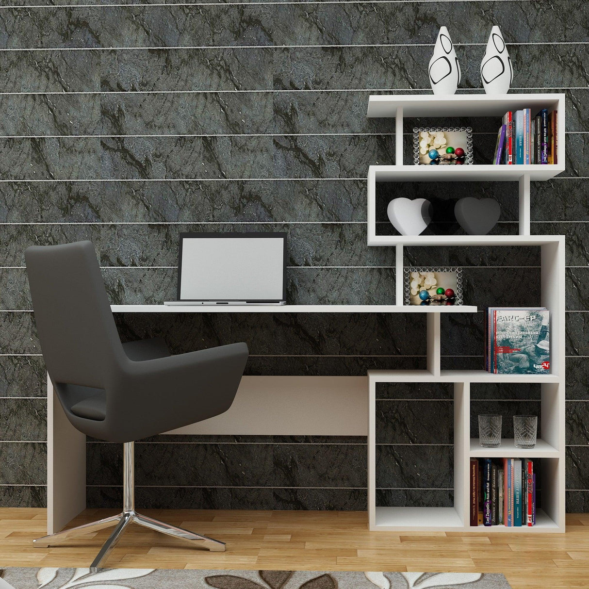 Birou Next cu rafturi, Alb, 130x40x70 cm