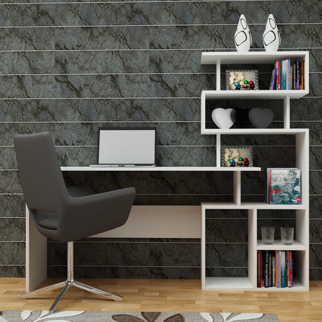 Birou Next cu rafturi, Alb, 130x40x70 cm